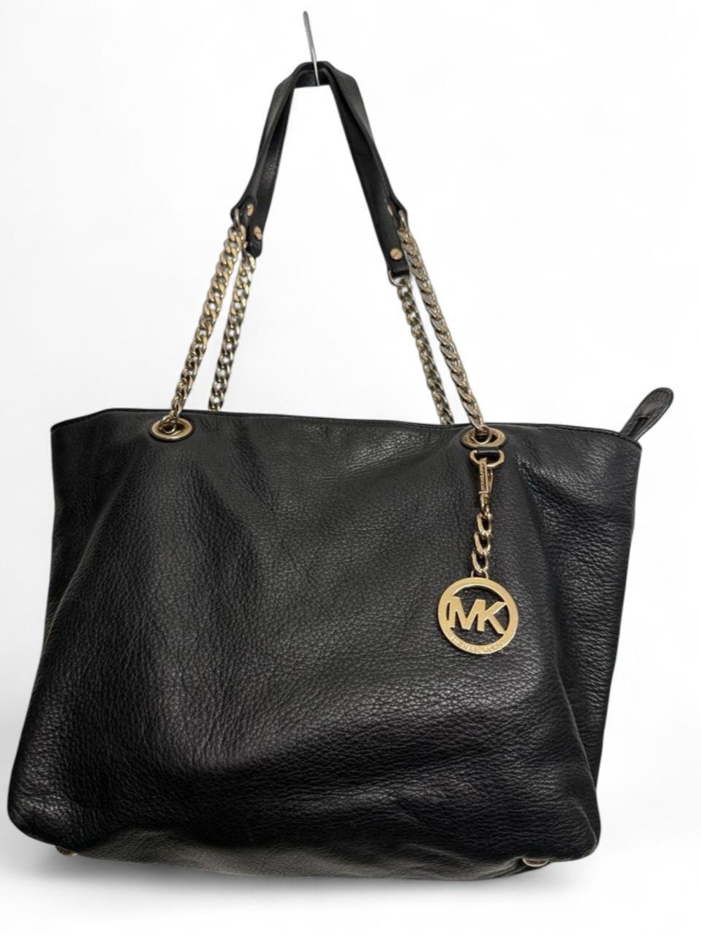 Michael Kors Black Leather Tote with Gold Chain Detail